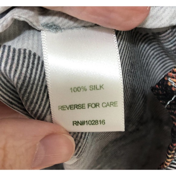 Garnet Hill SZ 08 Silk Tie Front Tunic Dress Short Sleeve Blue Gray Leaves Short - Picture 7 of 7